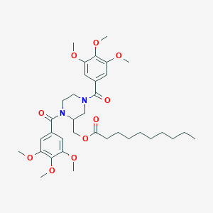 molecular formula C35H50N2O10 B166653 (1,4-Bis(3,4,5-trimethoxybenzoyl)-2-piperazinyl)methyl decanoate CAS No. 129229-92-1
