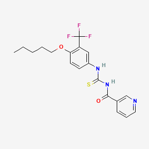 molecular formula C19H20F3N3O2S B1666535 3-Pyridinecarboxamide, N-(((4-(pentyloxy)-3-(trifluoromethyl)phenyl)amino)thioxomethyl)- CAS No. 870142-71-5