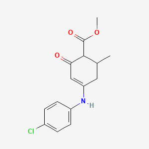 molecular formula C15H16ClNO3 B1666610 Methyl 4-((4-chlorophenyl)amino)-6-methyl-2-oxo-3-cyclohexene-1-carboxylate CAS No. 142458-16-0