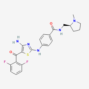 molecular formula C23H23F2N5O2S B1666630 (S)-4-((4-amino-5-(2,6-difluorobenzoyl)thiazol-2-yl)amino)-N-((1-methylpyrrolidin-2-yl)methyl)benzamide CAS No. 486414-16-8