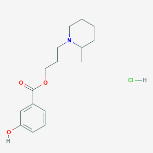 molecular formula C16H24ClNO3 B1666673 苯甲酸，间羟基-，3-(2-甲基哌啶基)丙酯，盐酸盐 CAS No. 67032-05-7