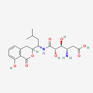 molecular formula C20H28N2O8 B1666728 (3S,4S,5S)-3-amino-4,5-dihydroxy-6-[[(1S)-1-[(3S)-8-hydroxy-1-oxo-3,4-dihydroisochromen-3-yl]-3-methylbutyl]amino]-6-oxohexanoic acid CAS No. 77674-99-8