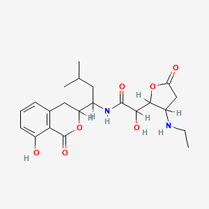 molecular formula C22H30N2O7 B1666729 2-[3-(ethylamino)-5-oxooxolan-2-yl]-2-hydroxy-N-[1-(8-hydroxy-1-oxo-3,4-dihydroisochromen-3-yl)-3-methylbutyl]acetamide CAS No. 77700-96-0