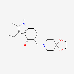molecular formula C19H28N2O3 B1666750 Indol-4(5H)-one, 5-(1,4-dioxa-8-azaspiro(4.5)dec-8-ylmethyl)-3-ethyl-6,7-dihydro-2-methyl- CAS No. 25331-92-4