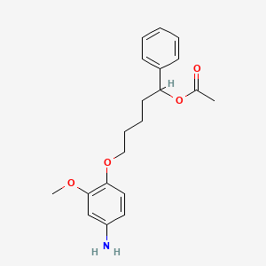 molecular formula C20H25NO4 B1666769 苯甲醇，α-(4-(4-氨基-2-甲氧基苯氧基)丁基)-，乙酸酯（酯） CAS No. 15382-89-5