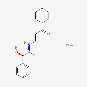 molecular formula C18H28ClNO2 B1666878 (R-(R*,S*))-1-Cyclohexyl-3-((2-hydroxy-1-methyl-2-phenylethyl)amino)propan-1-one hydrochloride CAS No. 72913-80-5