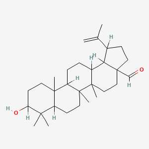 molecular formula C30H48O2 B1666926 9-Hydroxy-5a,5b,8,8,11a-pentamethyl-1-prop-1-en-2-yl-1,2,3,4,5,6,7,7a,9,10,11,11b,12,13,13a,13b-hexadecahydrocyclopenta[a]chrysene-3a-carbaldehyde CAS No. 13159-28-9