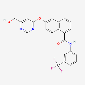 molecular formula C23H16F3N3O3 B1666941 1-Naphthalenecarboxamide, 6-((6-(hydroxymethyl)-4-pyrimidinyl)oxy)-N-(3-(trifluoromethyl)phenyl)- CAS No. 890128-81-1