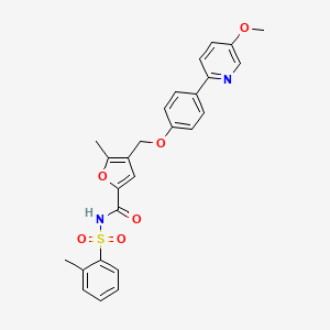 molecular formula C26H28N2O6S B1666943 4-[[4-(5-methoxypyridin-2-yl)phenoxy]methyl]-5-methyl-N-(2-methylphenyl)sulfonylfuran-2-carboxamide CAS No. 1186532-61-5