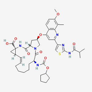 molecular formula C42H52N6O9S B1666951 (2R,6S,13aR,14aR,16aS,Z)-6-(((Cyclopentyloxy)carbonyl)amino)-2-((2-(2-isobutyramidothiazol-4-yl)-7-methoxy-8-methylquinolin-4-yl)oxy)-5,16-dioxo-1,2,3,6,7,8,9,10,11,13a,14,15,16,16a-tetradecahydrocyclopropa[e]pyrrolo[1,2-a][1,4]diazacyclopentadecine-14a(5H)-carboxylic acid CAS No. 849022-32-8