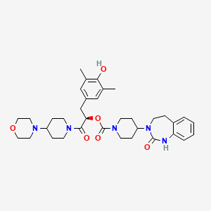 molecular formula C35H47N5O6 B1666954 4-(2-Oxo-1,2,4,5-tetrahydro-3H-1,3-benzodiazepine-3-yl)piperidine-1-carboxylic acid (R)-alpha-((4-morpholinopiperidino)carbonyl)-3,5-dimethyl-4-hydroxyphenethyl ester CAS No. 866086-05-7