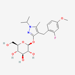 molecular formula C21H29FN2O7 B1666955 β-D-葡萄糖吡喃苷，4-((2-氟-4-甲氧基苯基)甲基)-5-甲基-1-(1-甲基乙基)-1H-吡唑-3-基 CAS No. 421592-30-5