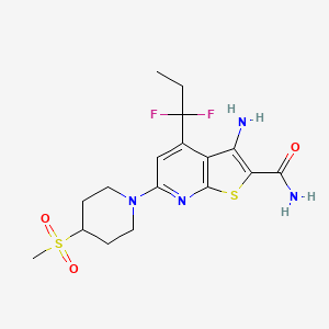 molecular formula C17H22F2N4O3S2 B1666958 3-Amino-4-(1,1-difluoropropyl)-6-(4-methylsulfonylpiperidin-1-yl)thieno[2,3-b]pyridine-2-carboxamide CAS No. 960293-88-3