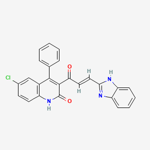 molecular formula C25H16ClN3O2 B1666959 (E)-3-(1H-benzo[d]imidazol-2-yl)-1-(6-chloro-2-hydroxy-4-phenylquinolin-3-yl)prop-2-en-1-one CAS No. 1233322-09-2