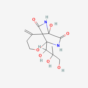 molecular formula C12H18N2O7 B1666983 (1S,6R)-6-hydroxy-5-methylidene-1-[(1R,2S)-1,2,3-trihydroxy-2-methylpropyl]-2-oxa-7,9-diazabicyclo[4.2.2]decane-8,10-dione CAS No. 38129-37-2