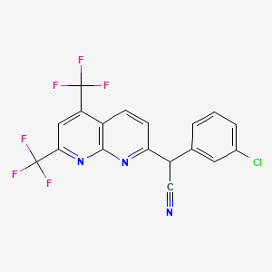 molecular formula C18H8ClF6N3 B1667025 2-[5,7-Bis(trifluoromethyl)-1,8-naphthyridin-2-yl]-2-(3-chlorophenyl)acetonitrile CAS No. 478043-30-0