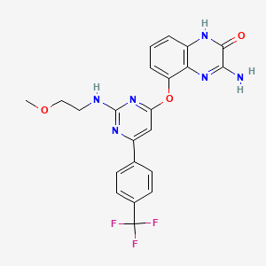 B1667030 3-amino-5-((2-((2-methoxyethyl)amino)-6-(4-(trifluoromethyl)phenyl)pyrimidin-4-yl)oxy)quinoxalin-2(1H)-one CAS No. 939040-79-6