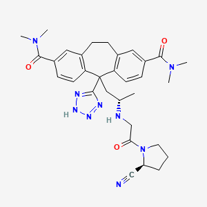 molecular formula C32H39N9O3 B1667032 5H-Dibenzo(a,d)cycloheptene-2,8-dicarboxamide, 5-((2S)-2-((2-((2S)-2-cyano-1-pyrrolidinyl)-2-oxoethyl)amino)propyl)-10,11-dihydro-N2,N2,N8,N8-tetramethyl-5-(2H-tetrazol-5-yl)- CAS No. 913978-37-7