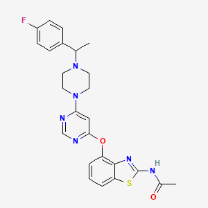 molecular formula C25H25FN6O2S B1667038 Acetamide, N-(4-((6-(4-(1-(4-fluorophenyl)ethyl)-1-piperazinyl)-4-pyrimidinyl)oxy)-2-benzothiazolyl)- CAS No. 862269-73-6