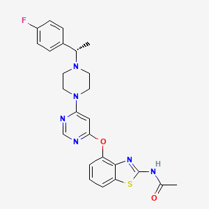 molecular formula C25H25FN6O2S B1667040 Acetamide, N-(4-((6-(4-((1S)-1-(4-fluorophenyl)ethyl)-1-piperazinyl)-4-pyrimidinyl)oxy)-2-benzothiazolyl)- CAS No. 862269-92-9