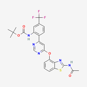 B1667043 {2-[6-(2-Acetylamino-benzothiazol-4-yloxy)-pyrimidin-4-yl]-5-trifluoromethyl-phenyl}carbamic acid tert-butyl ester CAS No. 659731-59-6