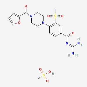 molecular formula C19H25N5O8S2 B1667055 Benzamide, N-(aminoiminomethyl)-4-(4-(2-furanylcarbonyl)-1-piperazinyl)-3-(methylsulfonyl)-, methanesulfonate (1:1) CAS No. 265986-98-9