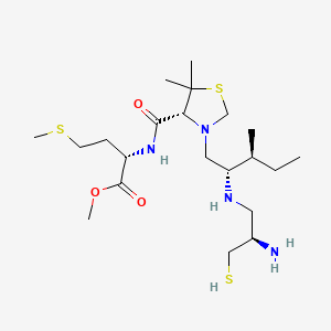 molecular formula C21H42N4O3S3 B1667073 L-Methionine, N-(((4R)-3-((2S,3S)-2-(((2R)-2-amino-3-mercaptopropyl)amino)-3-methylpentyl)-5,5-dimethyl-4-thiazolidinyl)carbonyl)-, methyl ester CAS No. 201487-53-8