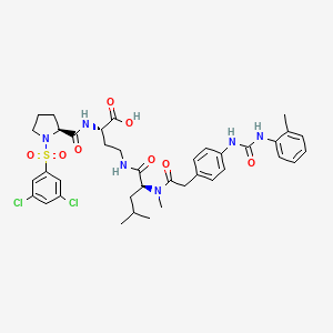 molecular formula C38H46Cl2N6O8S B1667091 Butanoic acid, 1-((3,5-dichlorophenyl)sulfonyl)-L-prolyl-N4-(N-methyl-N-((4-((((2-methylphenyl)amino)carbonyl)amino)phenyl)acetyl)-L-leucyl)-2,4-diamino-, (2S)- CAS No. 327613-57-0