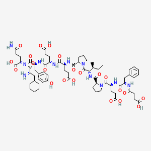 B1667161 L-Glutamine, N2-(N-(N-(N-(N-(1-(N-(1-(N-(N-(3-carboxy-1-oxopropyl)-L-phenylalanyl)-L-alpha-glutamyl)-L-prolyl)-L-isoleucyl)-L-prolyl)-L-alpha-glutamyl)-L-alpha-glutamyl)-L-tyrosyl)-3-cyclohexyl-L-alanyl)- CAS No. 138828-04-3