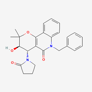 B1667172 5H-Pyrano(3,2-c)quinolin-5-one, 2,3,4,6-tetrahydro-3-hydroxy-2,2-dimethyl-4-(2-oxo-1-pyrrolidinyl)-6-(phenylmethyl)-, trans- CAS No. 139232-80-7