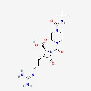 molecular formula C18H31N7O5 B1667191 2-Azetidinecarboxylic acid, 3-(3-((aminoiminomethyl)amino)propyl)-1-((4-(((1,1-dimethylethyl)amino)carbonyl)-1-piperazinyl)carbonyl)-4-oxo-, (2S,3R)- CAS No. 253174-92-4