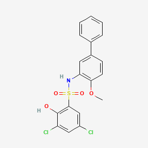 3,5-dichloro-2-hydroxy-N-(2-methoxy-5-phenylphenyl)benzenesulfonamide