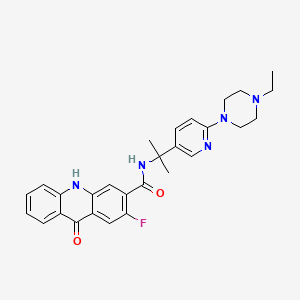 molecular formula C28H30FN5O2 B1667223 N-(1-(6-(4-Ethyl-1-piperazinyl)-3-pyridinyl)-1-methylethyl)-2-fluoro-9,10-dihydro-9-oxo-3-acridinecarboxamide CAS No. 566161-24-8