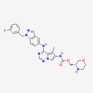 molecular formula C27H27FN8O3 B1667227 (S)-Morpholin-3-ylmethyl (4-((1-(3-fluorobenzyl)-1H-indazol-5-yl)amino)-5-methylpyrrolo[2,1-f][1,2,4]triazin-6-yl)carbamate CAS No. 714971-09-2