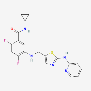 molecular formula C19H17F2N5OS B1667228 N-cyclopropyl-2,4-difluoro-5-((2-(pyridin-2-ylamino)thiazol-5-yl)methylamino)benzamide CAS No. 639858-32-5