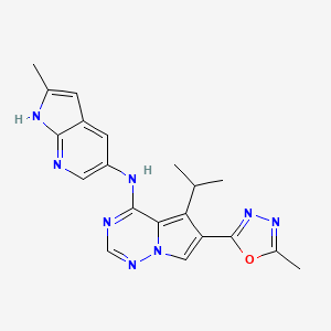 molecular formula C20H20N8O B1667232 5-isopropyl-6-(5-methyl-1,3,4-oxadiazol-2-yl)-N-(2-methyl-1H-pyrrolo[2,3-b]pyridin-5-yl)pyrrolo[2,1-f][1,2,4]triazin-4-amine CAS No. 651744-16-0