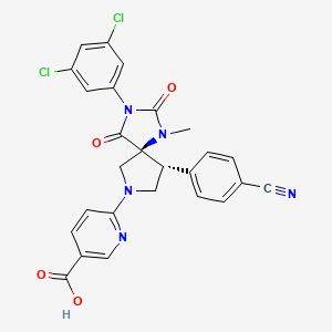 molecular formula C26H19Cl2N5O4 B1667235 6-[(5S,9R)-9-(4-cyanophenyl)-3-(3,5-dichlorophenyl)-1-methyl-2,4-dioxo-1,3,7-triazaspiro[4.4]non-7-yl]pyridine-3-carboxylic acid CAS No. 893397-44-9