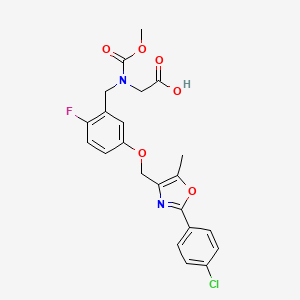 molecular formula C22H20ClFN2O6 B1667236 Glycine, N-((5-((2-(4-chlorophenyl)-5-methyl-4-oxazolyl)methoxy)-2-fluorophenyl)methyl)-N-(methoxycarbonyl)- CAS No. 1000998-62-8
