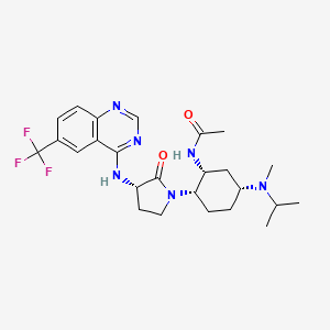 molecular formula C25H33F3N6O2 B1667238 N-((1r,2s,5r)-5-(isopropyl(methyl)amino)-2-((s)-2-oxo-3-((6-(trifluoromethyl)quinazolin-4-yl)amino)pyrrolidin-1-yl)cyclohexyl)acetamide 