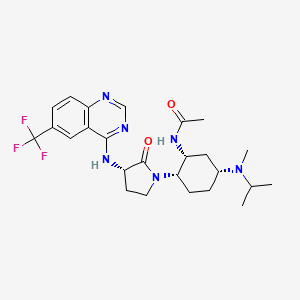 B1667238 N-((1r,2s,5r)-5-(isopropyl(methyl)amino)-2-((s)-2-oxo-3-((6-(trifluoromethyl)quinazolin-4-yl)amino)pyrrolidin-1-yl)cyclohexyl)acetamide CAS No. 1004757-96-3