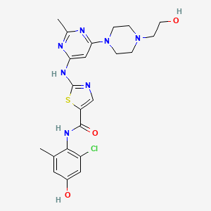 molecular formula C22H26ClN7O3S B1667239 5-Thiazolecarboxamide, N-(2-chloro-4-hydroxy-6-methylphenyl)-2-((6-(4-(2-hydroxyethyl)-1-piperazinyl)-2-methyl-4-pyrimidinyl)amino)- CAS No. 910297-57-3