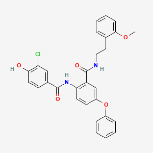 molecular formula C29H25ClN2O5 B1667242 Benzamide, 2-((3-chloro-4-hydroxybenzoyl)amino)-N-(2-(2-methoxyphenyl)ethyl)-5-phenoxy- CAS No. 863382-83-6