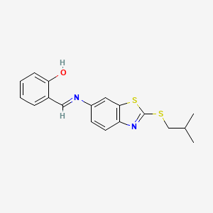 molecular formula C18H18N2OS2 B1667303 2-[(2-Isobutylsulfanyl-benzothiazol-6-ylimino)-methyl]-phenol CAS No. 76383-13-6