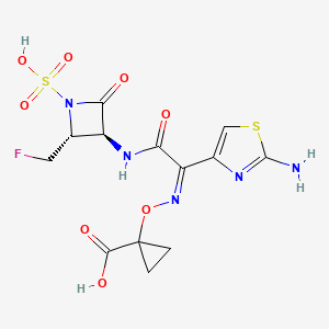 molecular formula C13H14FN5O8S2 B1667344 3-(2-(2-Amino-4-thiazolyl)-2-(1-carboxy-1-cyclopropoxyimino)acetamido)-4-fluoromethyl-2-oxo-1-azetidine sulfonic acid CAS No. 89426-64-2