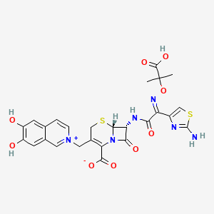 molecular formula C26H24N6O9S2 B1667346 (6R,7R)-7-[[(2E)-2-(2-Amino-1,3-thiazol-4-yl)-2-(2-carboxypropan-2-yloxyimino)acetyl]amino]-3-[(6,7-dihydroxyisoquinolin-2-ium-2-yl)methyl]-8-oxo-5-thia-1-azabicyclo[4.2.0]oct-2-ene-2-carboxylate CAS No. 119068-46-1