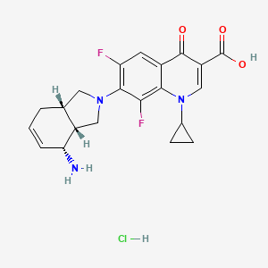 molecular formula C21H22ClF2N3O3 B1667347 3-Quinolinecarboxylic acid, 7-(4-amino-1,3,3a,4,7,7a-hexahydro-2H-isoindol-2-yl)-1-cyclopropyl-6,8-difluoro-1,4-dihydro-4-oxo-, monohydrochloride, (3aalpha,4beta,7aalpha)-(-)- CAS No. 145902-81-4
