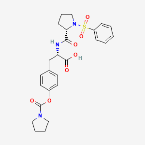 molecular formula C25H29N3O7S B1667369 (S)-2-((S)-1-(phenylsulfonyl)pyrrolidine-2-carboxamido)-3-(4-((pyrrolidine-1-carbonyl)oxy)phenyl)propanoic acid CAS No. 217453-20-8