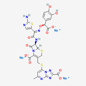 molecular formula C28H20N9Na3O11S3 B1667549 trisodium;(6R,7R)-7-[[(2Z)-2-(2-amino-1,3-thiazol-5-yl)-2-[(S)-carboxylato-(3,4-dihydroxyphenyl)methoxy]iminoacetyl]amino]-3-[(2-carboxylato-5-methyl-[1,2,4]triazolo[1,5-a]pyrimidin-7-yl)sulfanylmethyl]-8-oxo-5-thia-1-azabicyclo[4.2.0]oct-2-ene-2-carboxylate CAS No. 114627-37-1