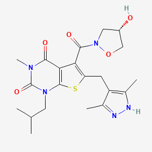 molecular formula C21H27N5O5S B1667588 (S)-6-((3,5-dimethyl-1H-pyrazol-4-yl)methyl)-5-(4-hydroxyisoxazolidine-2-carbonyl)-1-isobutyl-3-methylthieno[2,3-d]pyrimidine-2,4(1H,3H)-dione CAS No. 496791-37-8