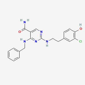 molecular formula C20H20ClN5O2 B1667629 4-(Benzylamino)-2-((3-chloro-4-hydroxyphenethyl)amino)pyrimidine-5-carboxamide CAS No. 919486-40-1